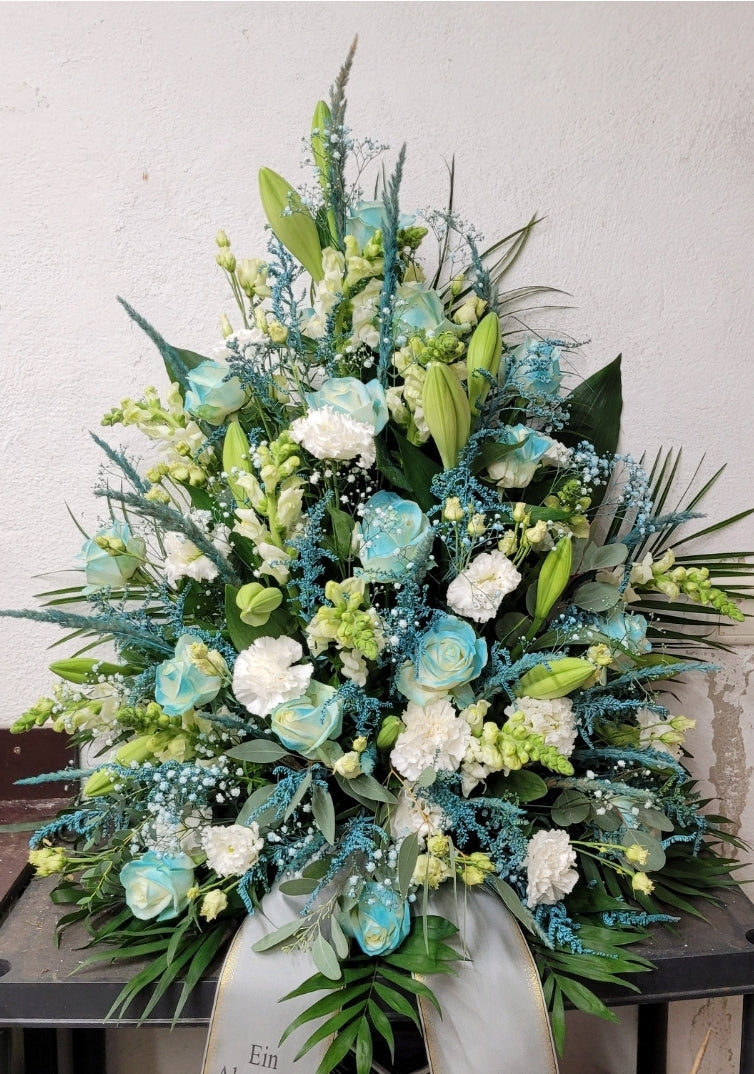 Flora Trans Grabgesteck Modern – Wintergesteck Für Totensonntag & Allerheiligen, Mit Frischer Tanne, Koniferen & Trockenmaterial, Ca. 60x15 Cm – Handgefertigt