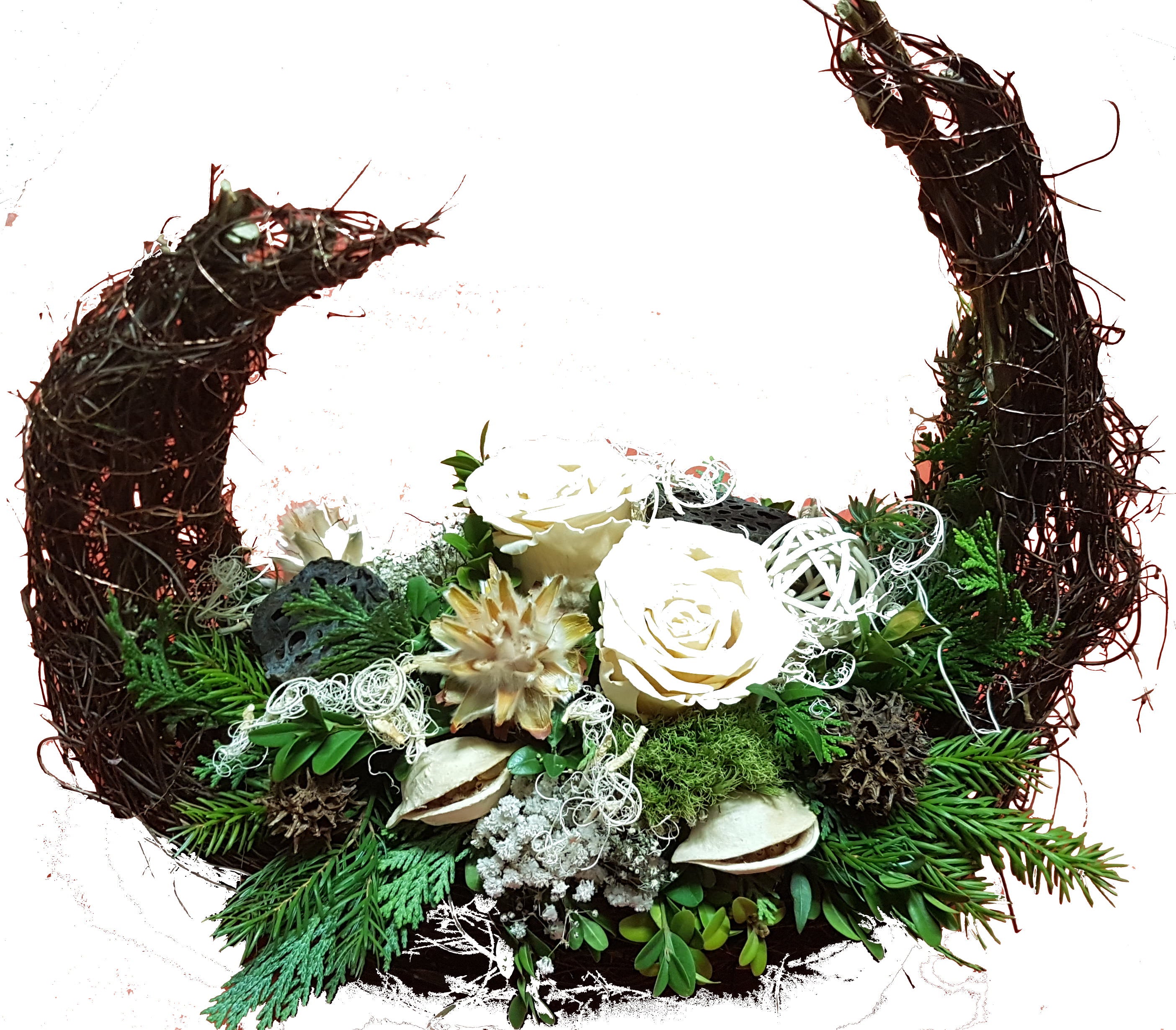 Gesteck Friedhof frisches Grün echte Rosen