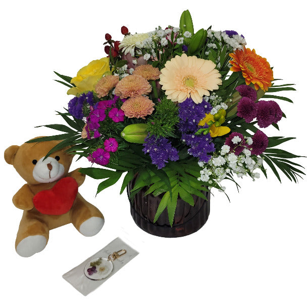 Strauß mit Vase, Anhänger und Deddy