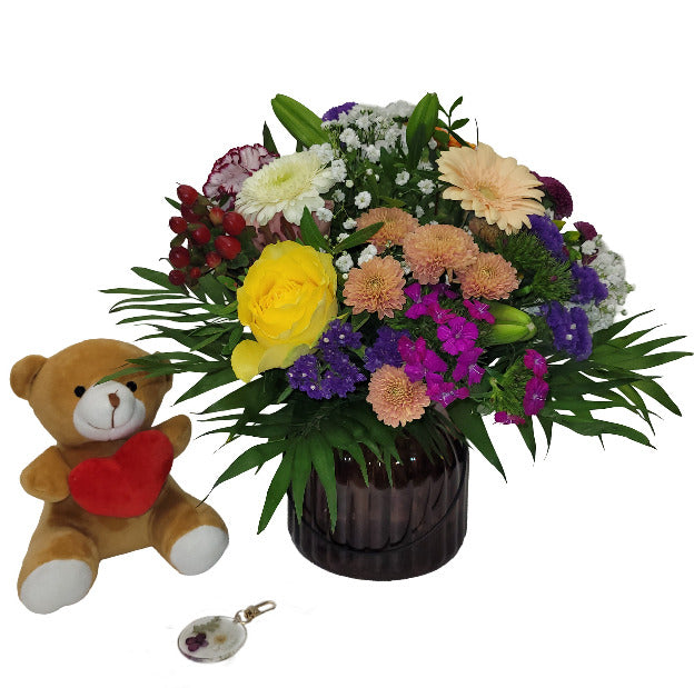 Strauß mit Vase, Anhänger und Deddy