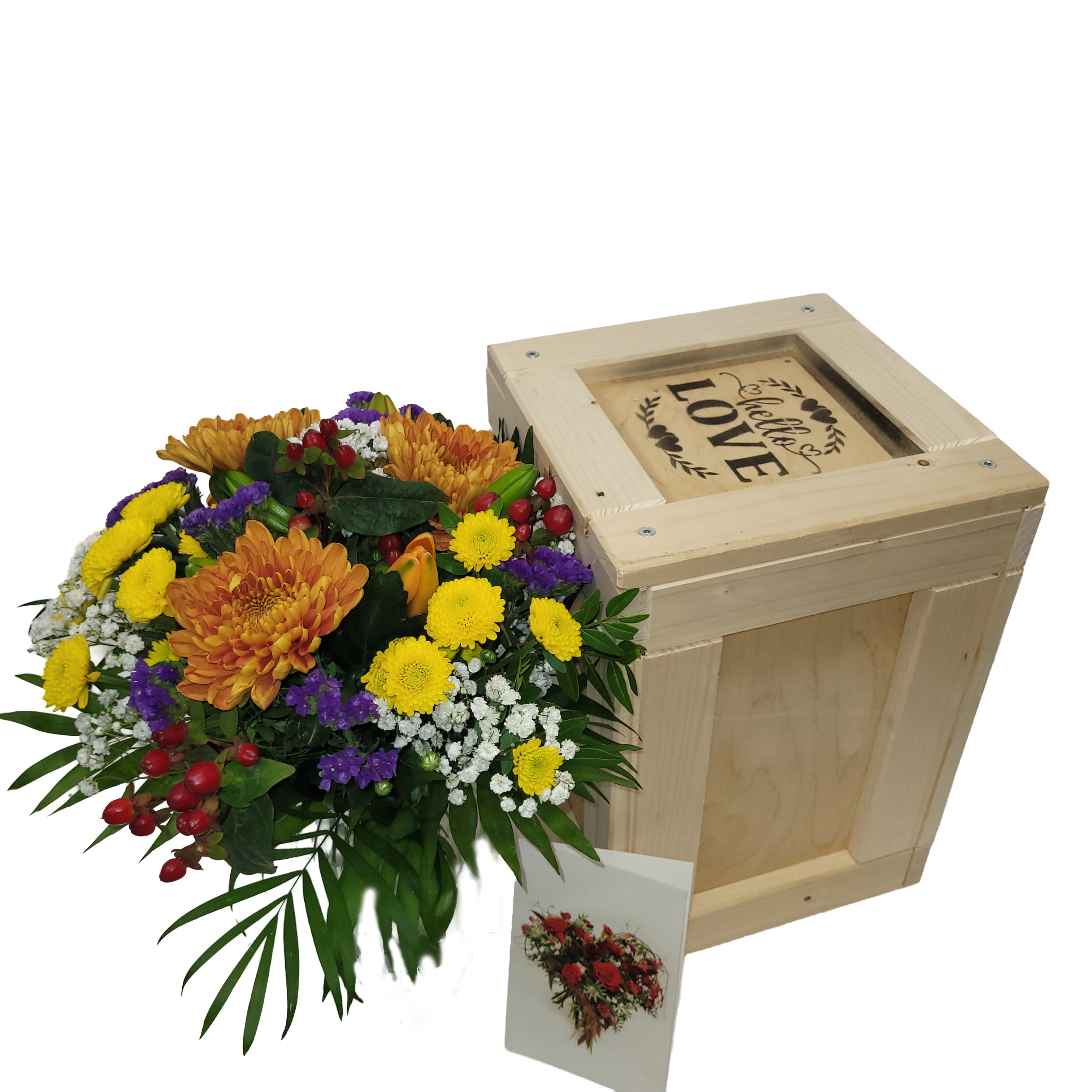 Blumenstrauß in Holzkiste mit Erlebnisfaktor