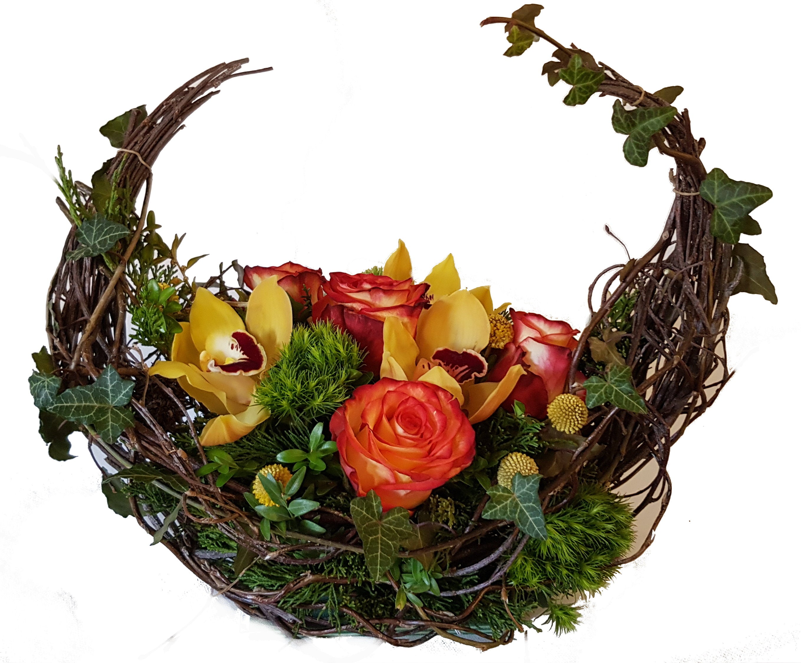 Besonderes Gesteck Friedhof in gelb orange