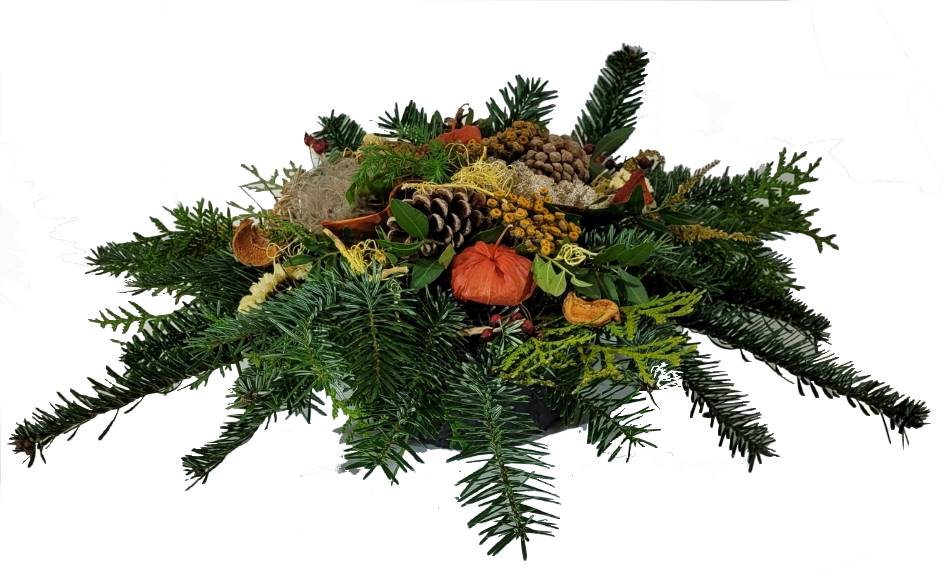 Blumen Friedof in gelb orange Winter