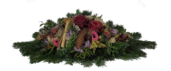 Grabspange Allerheiligen mit roten Rosen