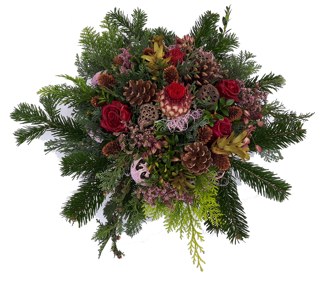 Gesteck Friedhof Winter mit Naturmaterialien