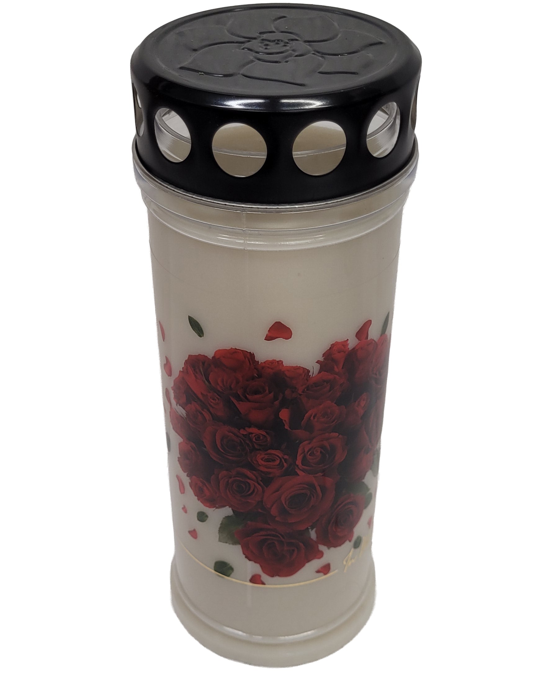 Grablicht Friedhof mit Motiv - Herz aus Rosen