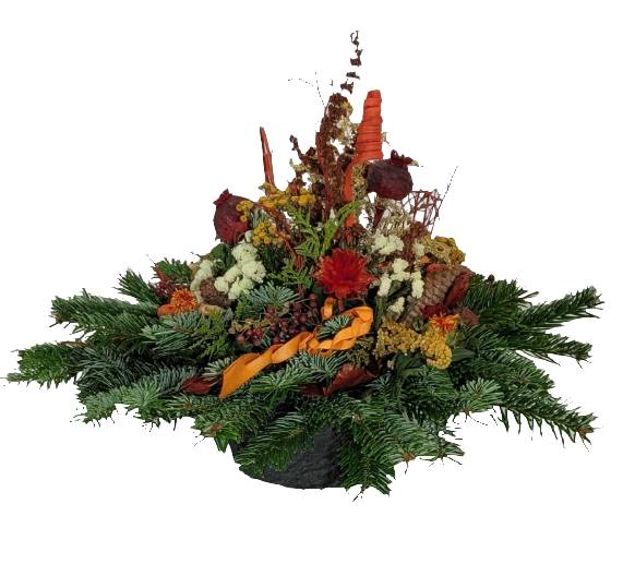 Grabschale ✦ Gesteck Friedhof ✦ Allerheiligen Trauergesteck – Rosenrot Flora Trans