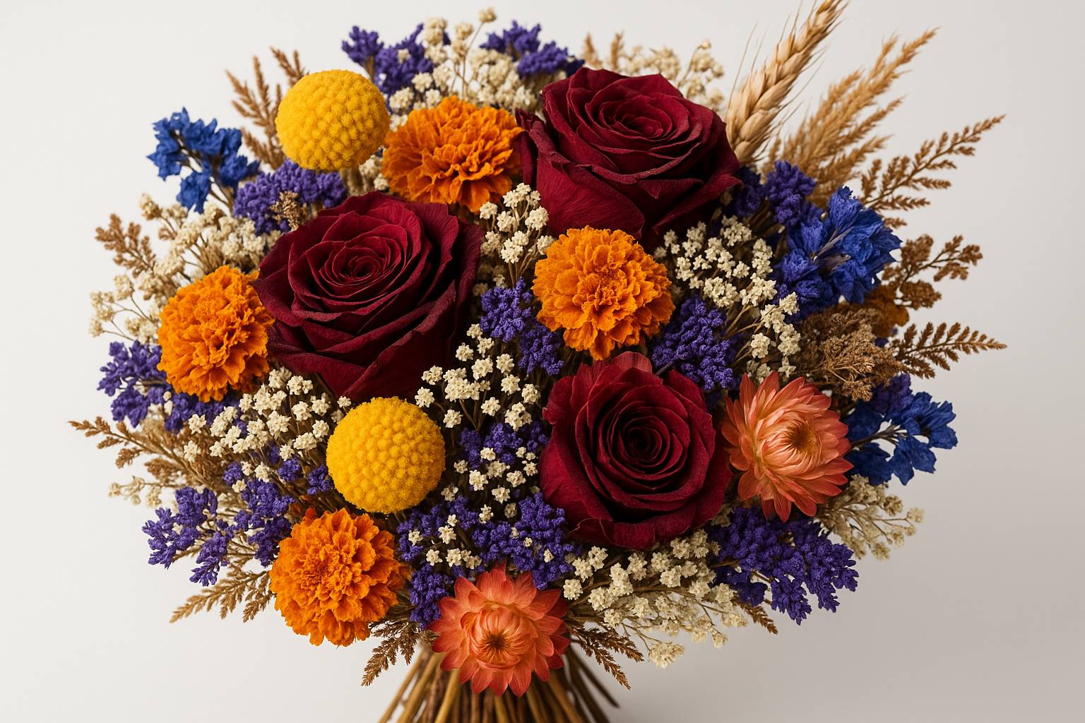 Trockenstrauß mit rioten Rosen