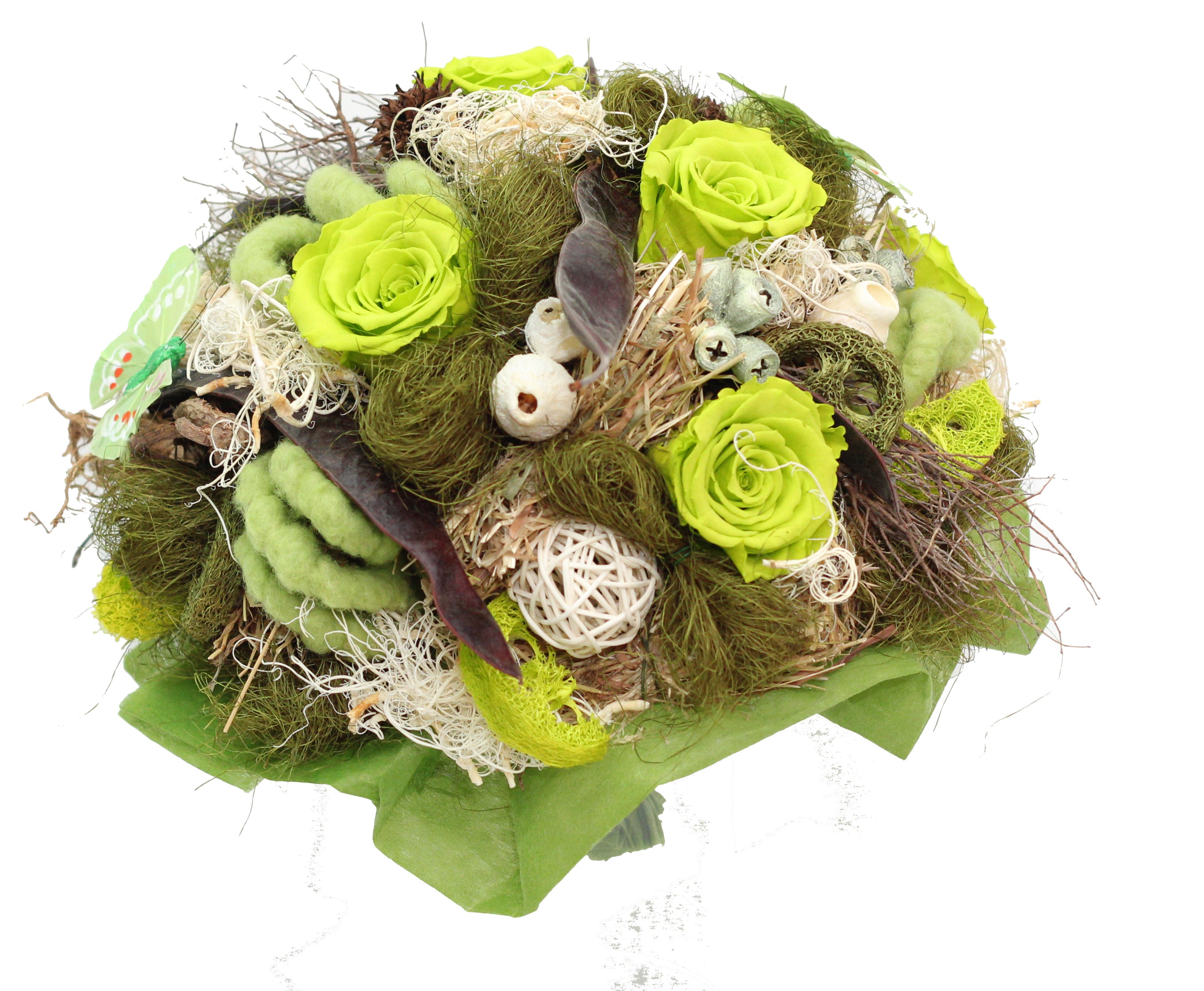 Trockenstrauß mit Trockenblumen und gefriergetrockneten Rosen