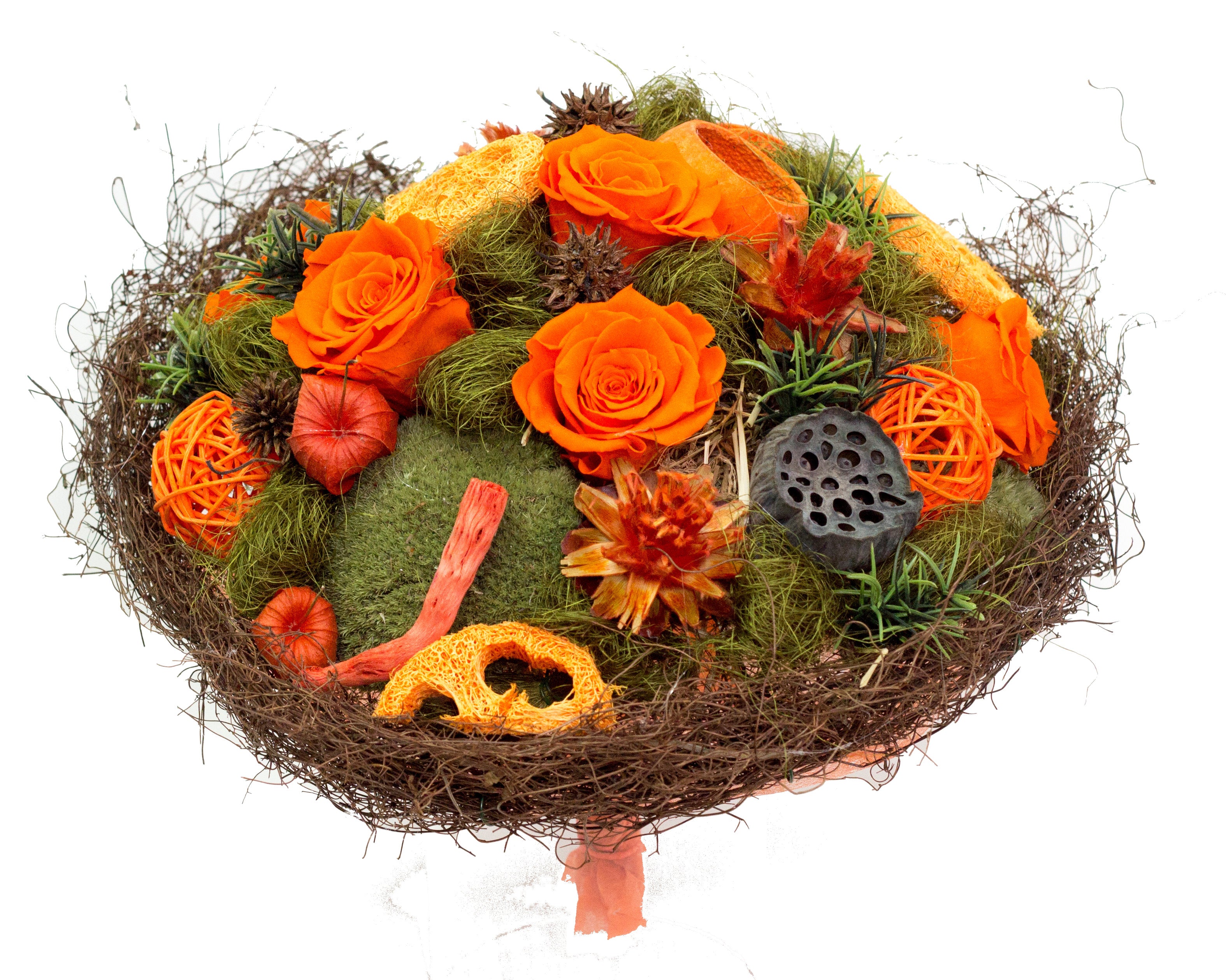 Trockenstrauß orange mit echten gefriergetrockneten Rosen ideal als Geschenk zum Geburtstag, Jubiläum, zur Hauseinweihung