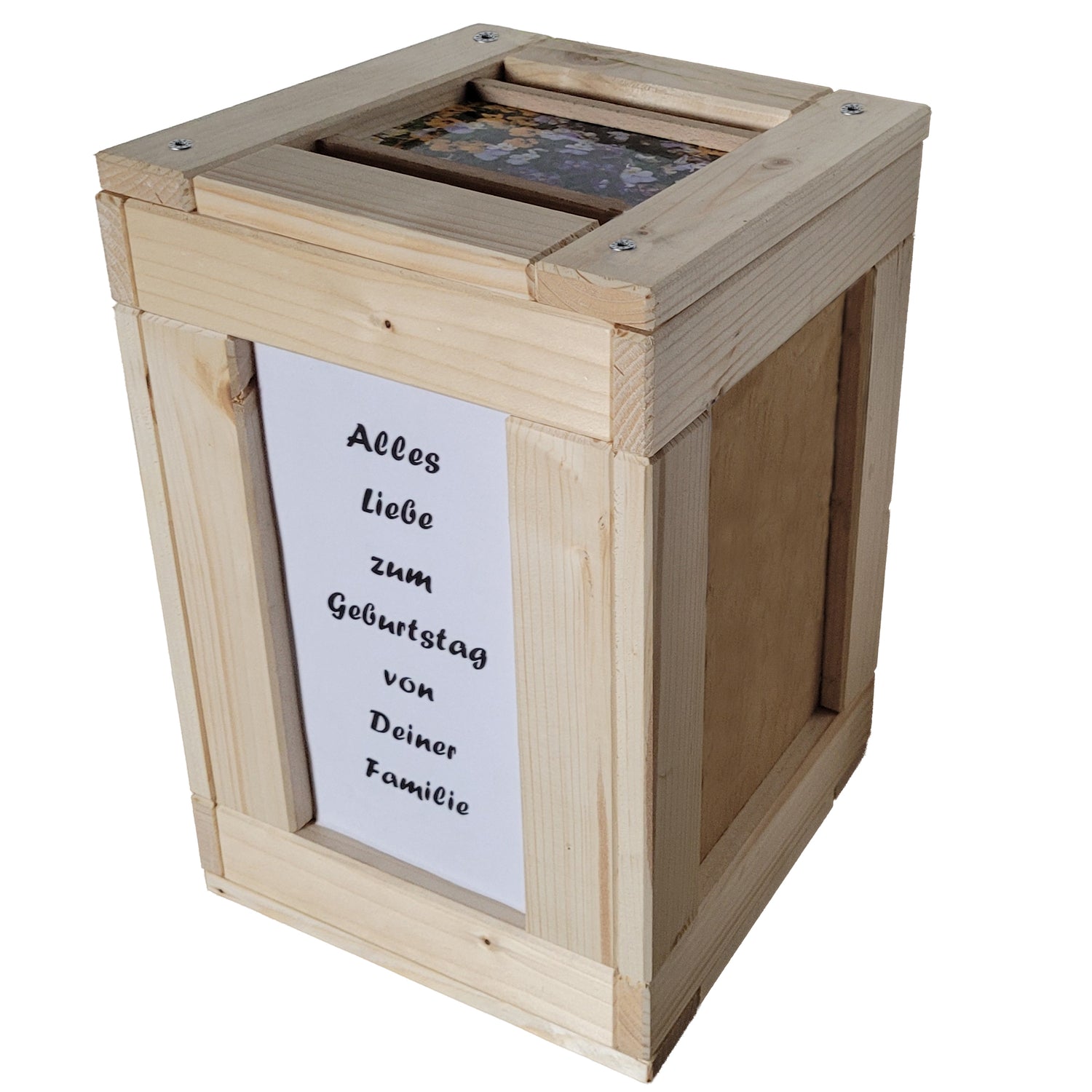 Holz Kiste zum wiederverwenden - Geschenkerlebnis - mit WOW-Effekt