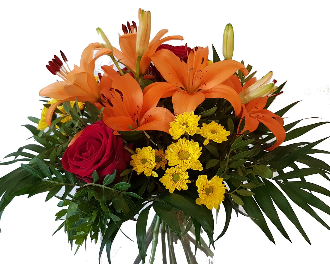lange haltbar mit Lilien und Rosen> Frischer Blumenstrauß heute Versandfertig