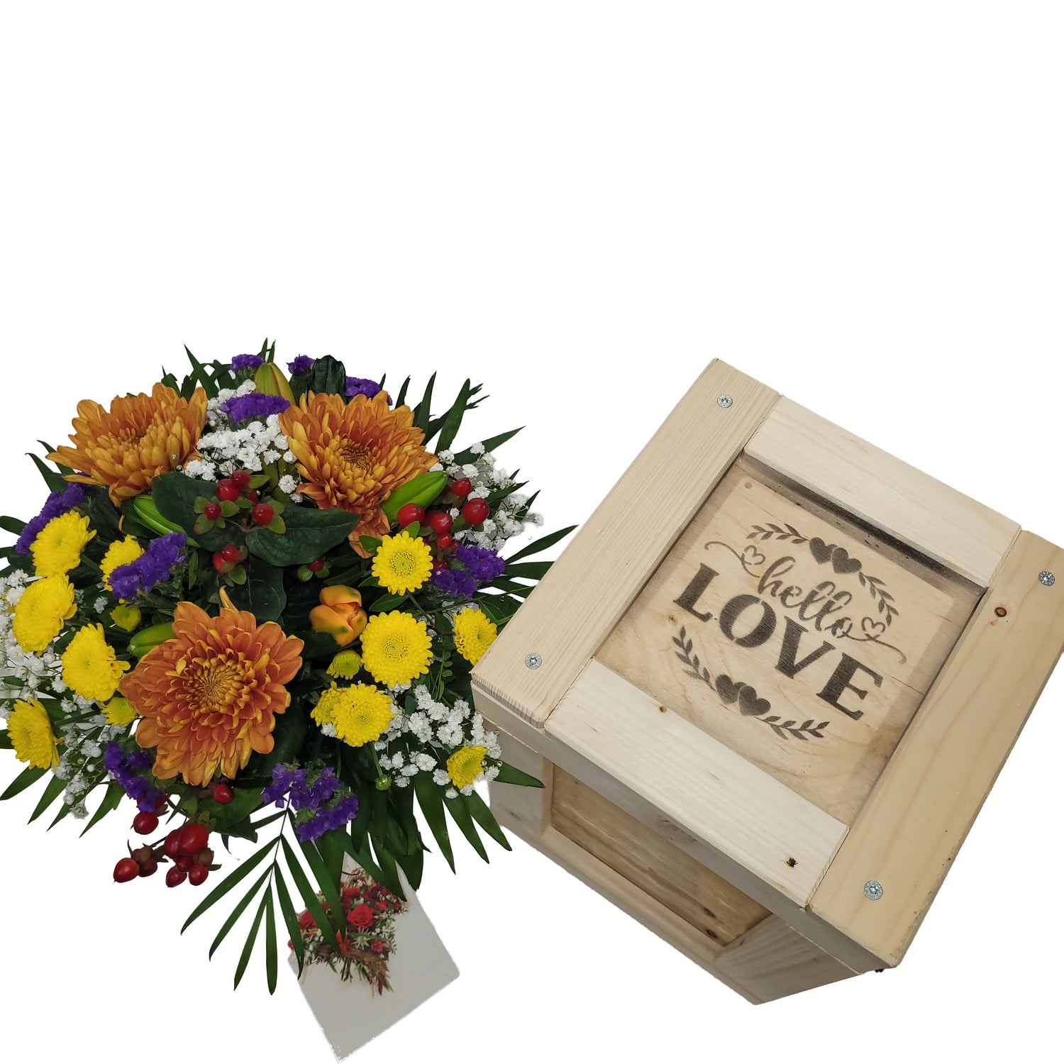 Blumenstrauß in Holzkiste mit Erlebnisfaktor
