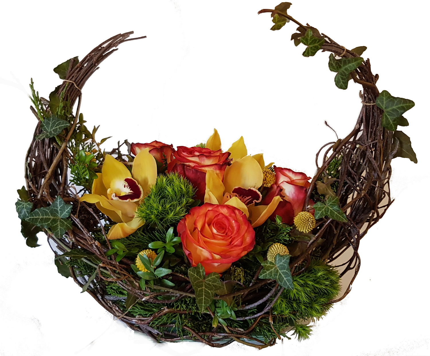 Besonderes Gesteck Friedhof in gelb orange