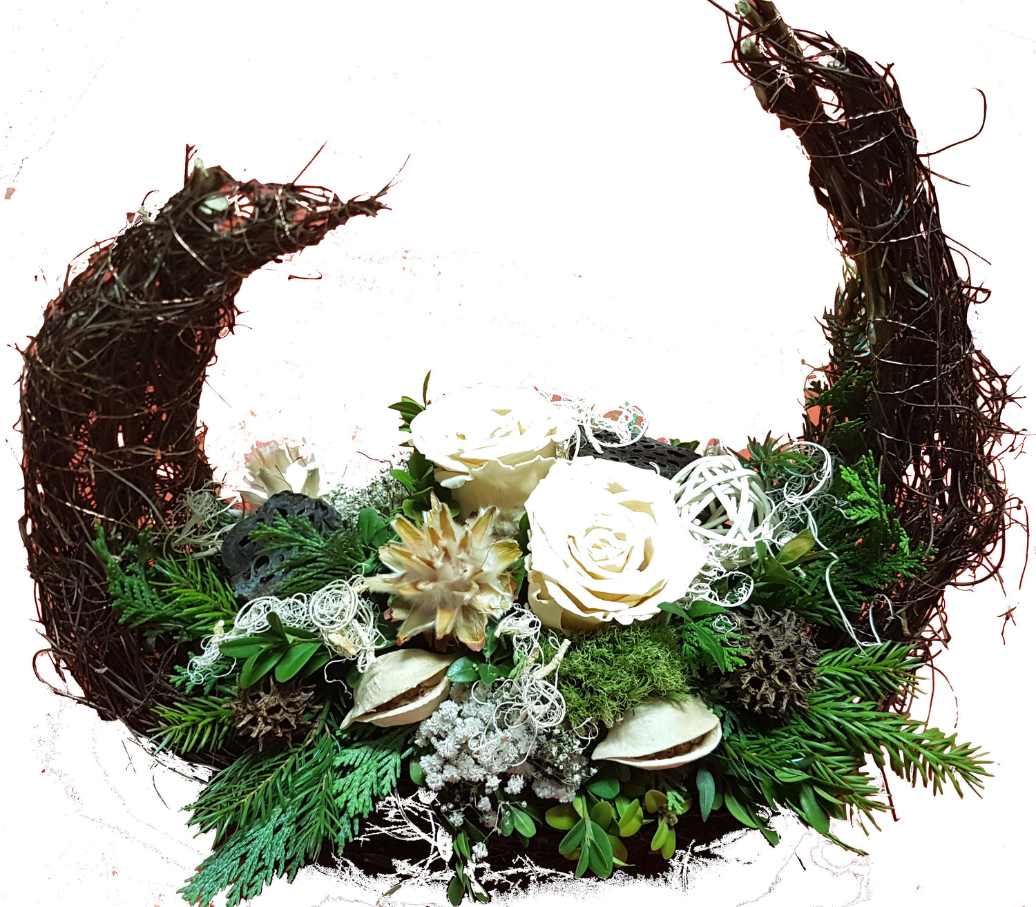 Gesteck Friedhof frisches Grün echte infinity Rosen