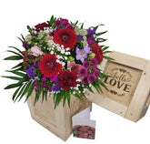 Blumenstrauß mit Überraschung - Holzkiste zum selber Öffnen