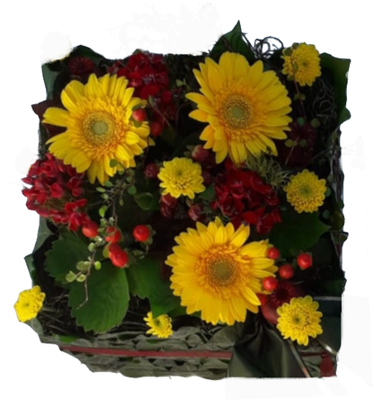  Echte Blumen zur Bestattung - besonderes Trauergesteck in Gelb und Rot