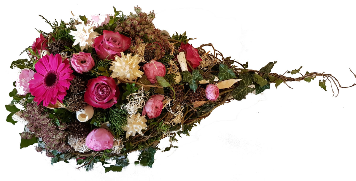 Grabgesteck kaufen ❊Geliebt und Unvergessen❊ – Rosenrot Flora Trans