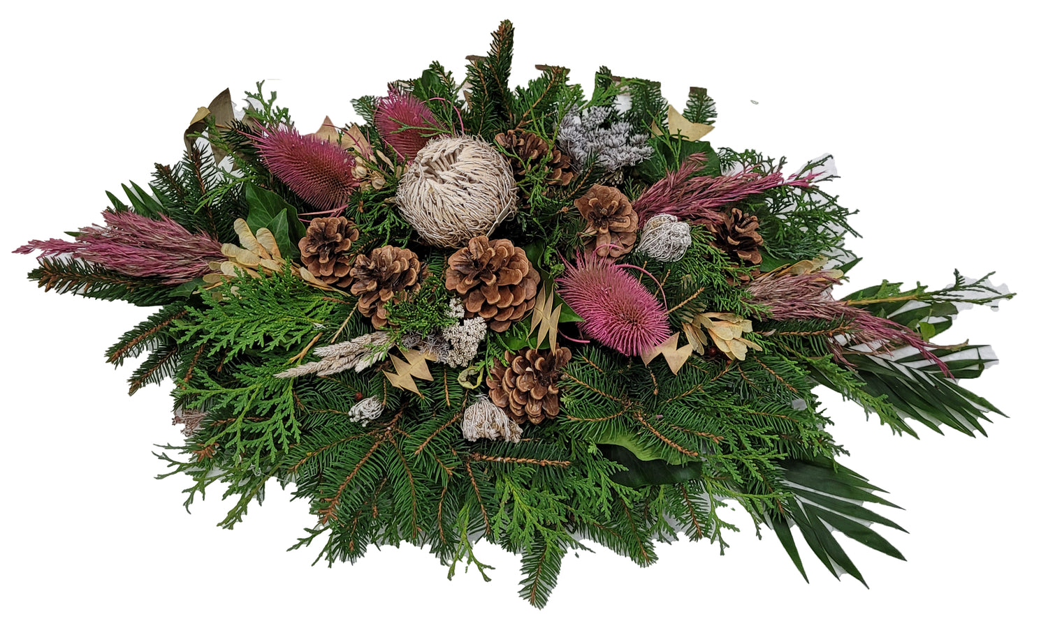 Gesteck Grab - Winter Friedhof in rosa weiß für Totensonntag / Allerheiligen
