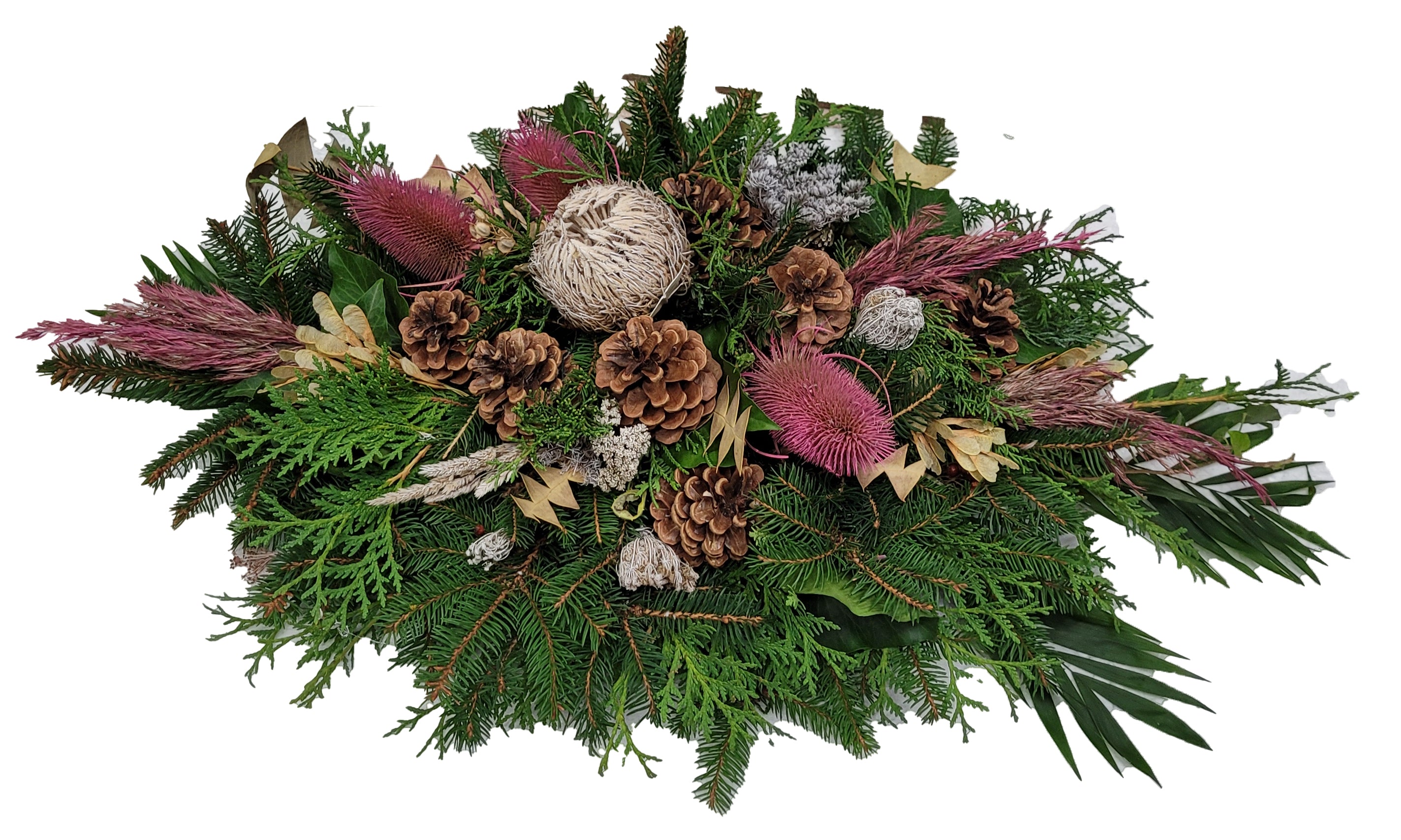 Gesteck Grab - Winter Friedhof in rosa weiß für Totensonntag / Allerheiligen