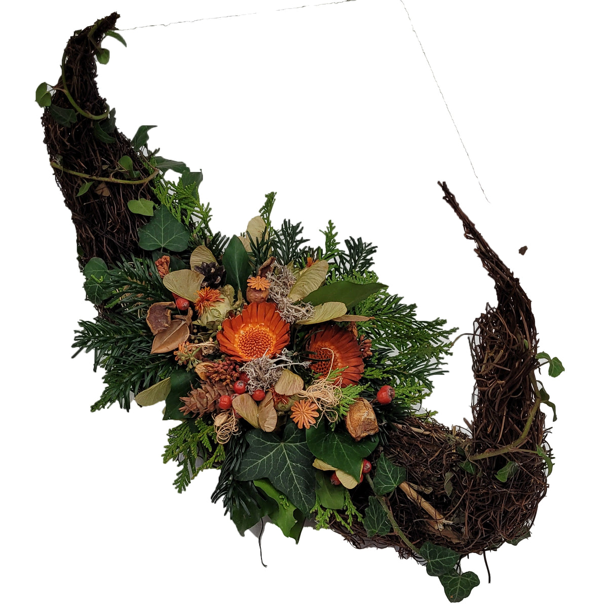 Modernes Grabgesteck aus Naturmaterialien ❖ Für Ewig ❖ – Rosenrot Flora Trans