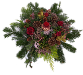 Schale Totensonntag mit roten gewachste Rosen