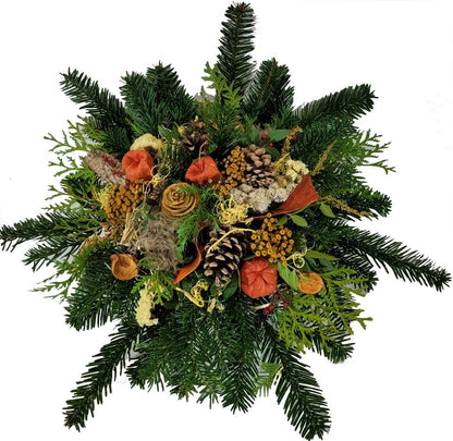 Gesteck Winter - Totensonntag Gelb Orange mit Tanne