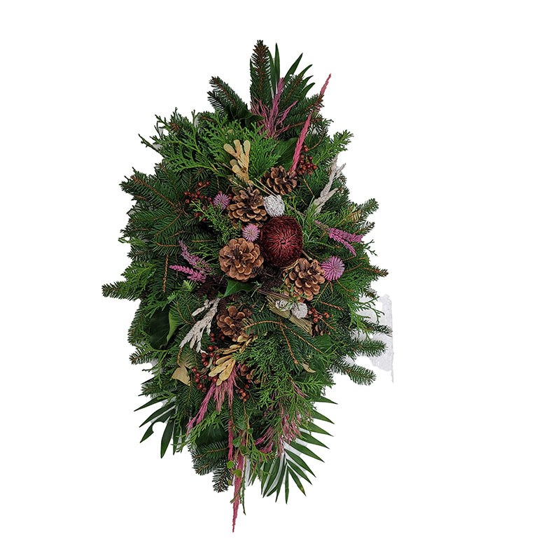 Gesteck mit echter Tanne - Winter - Totensonntag in rot, rosa, weiss