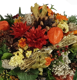 Grabgesteck Friedhof Winter in Gelb Orange Rot