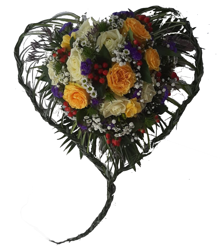 Grabgesteck bunt - Herz Geflochten aus Gras mit Rosen