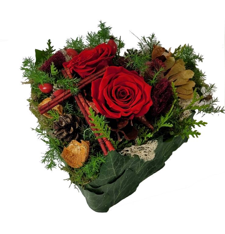 Gesteck Herz mit roten Rosen