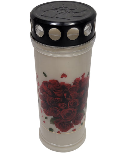 Grablicht Friedhof mit Motiv - Herz aus Rosen