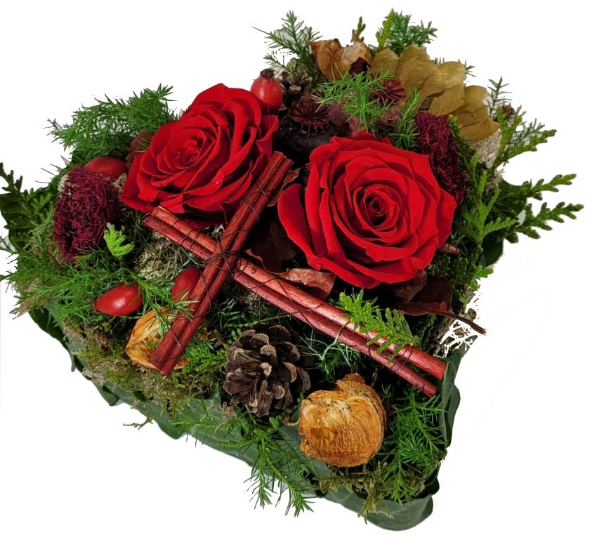 Friedhof Herz in rot mit haltbaren Rosen 