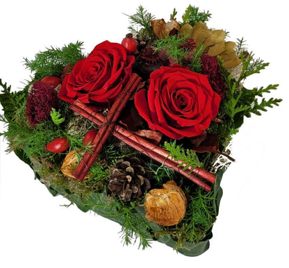 Friedhof Herz in rot mit haltbaren Rosen 