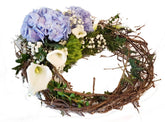 Kranz in Blau Weiß - mit Calla und Hortensie