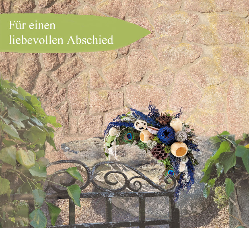 Bestattung Kranz in blau weiß 