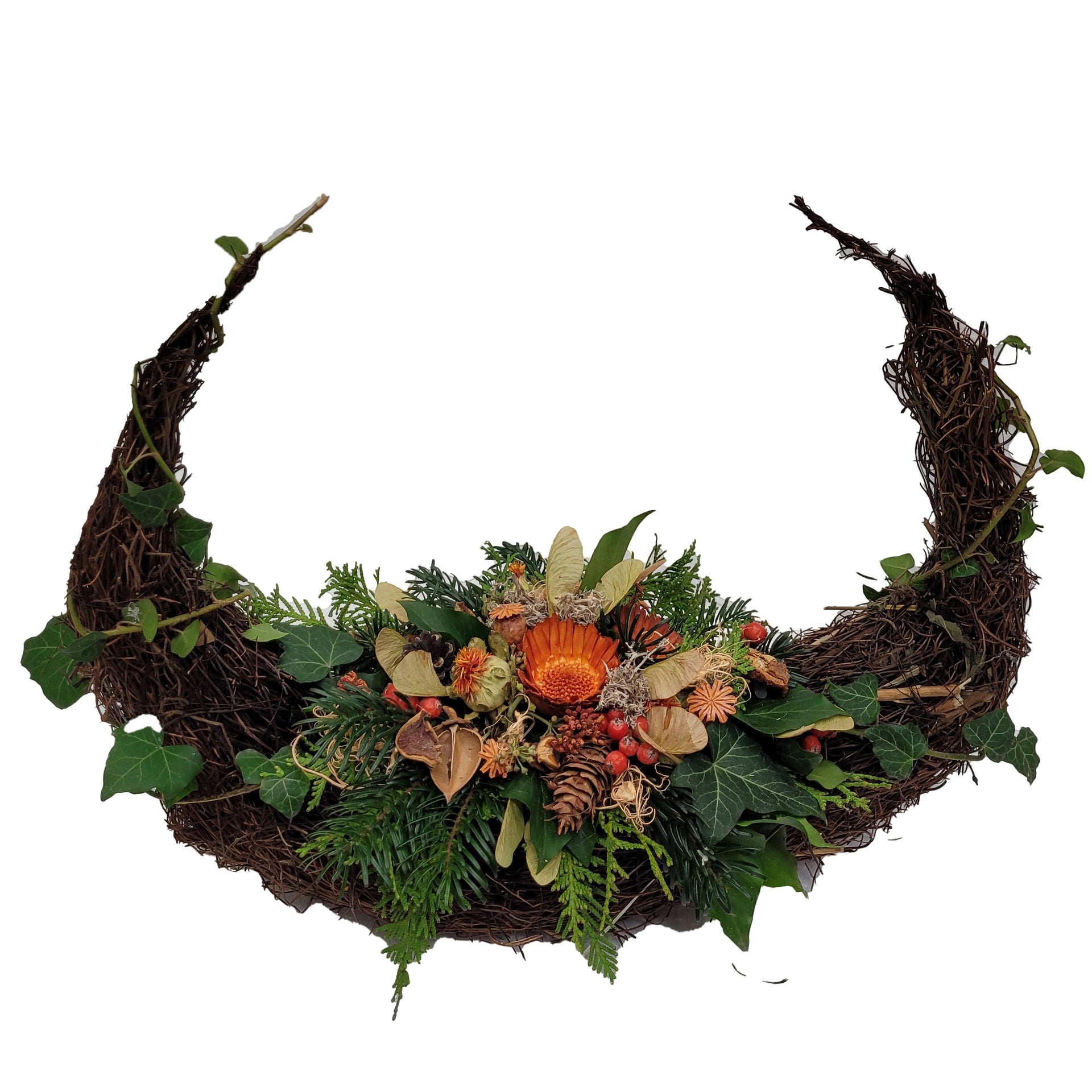 Modernes Grabgesteck aus Naturmaterialien ❖ Für Ewig ❖ – Rosenrot Flora  Trans