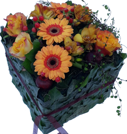 Modernes Gesteck Beerdigung in Orange