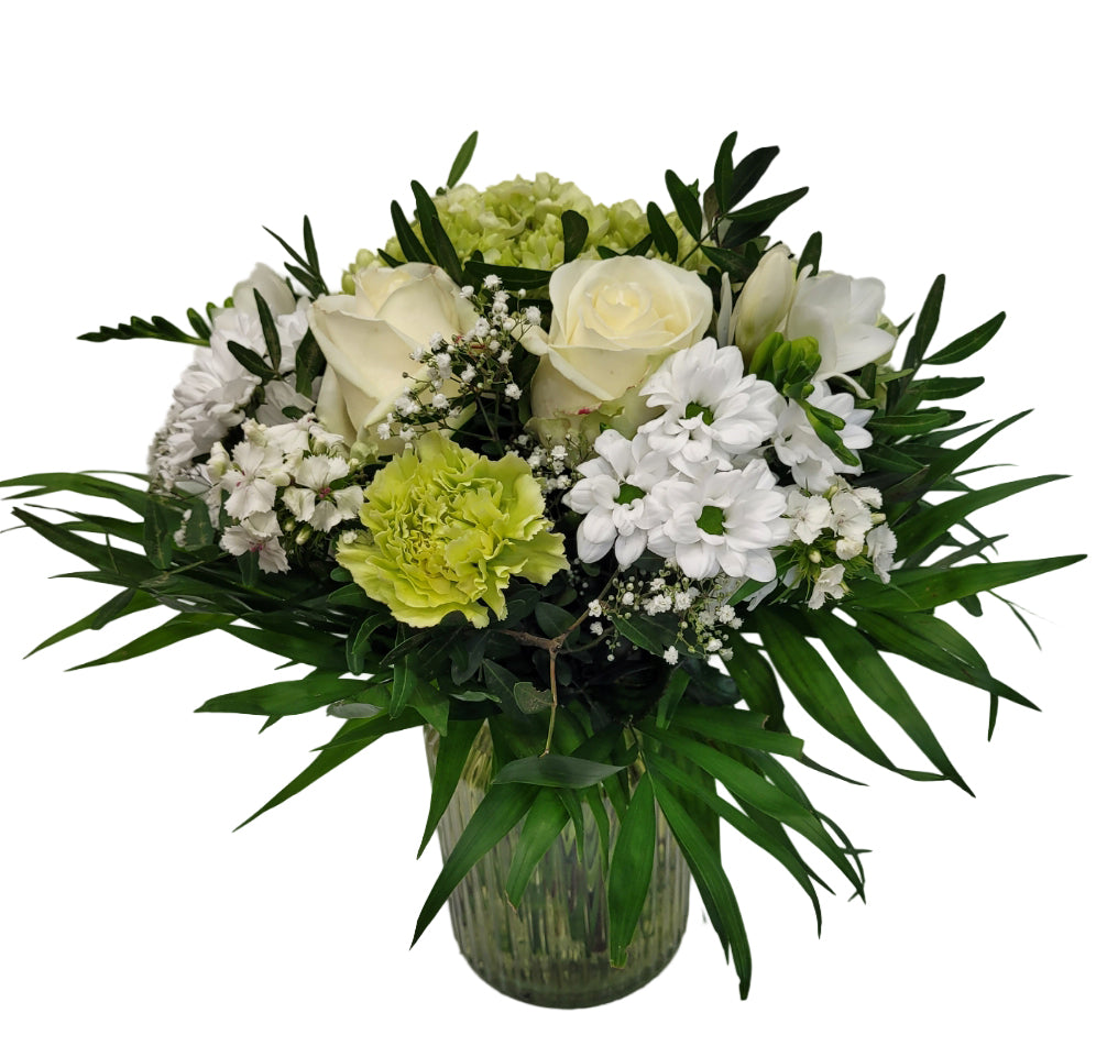 Blumengruß in Grün und Weiß