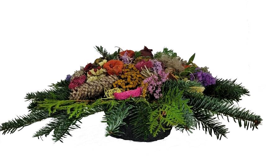 Trauergesteck Allerheiligen - bunt mit Tanne und Natur