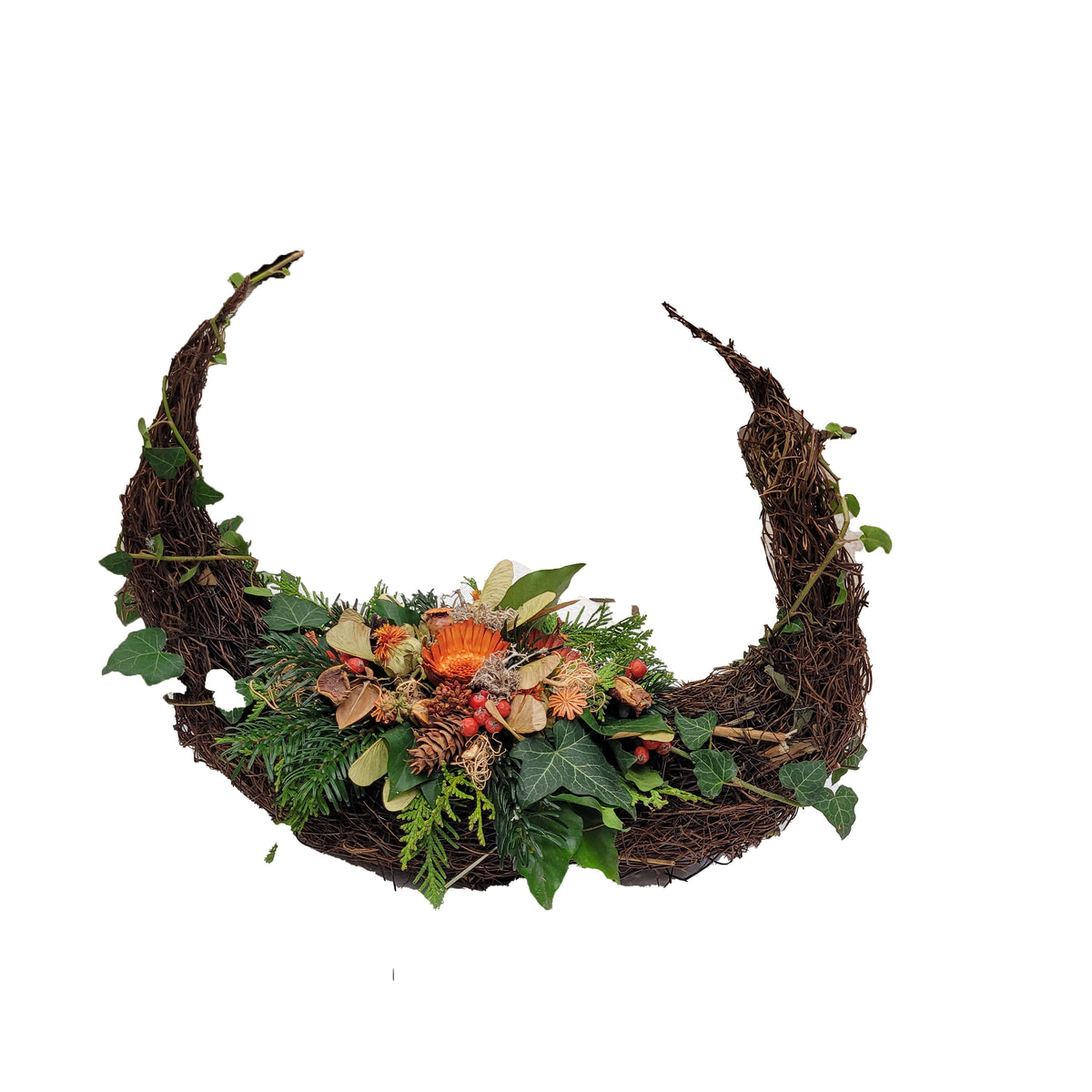 Modernes Grabgesteck aus Naturmaterialien ❖ Für Ewig ❖ – Rosenrot Flora Trans