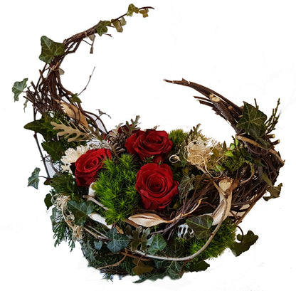 Besonderes Grabgesteck - Trauer - Blumen zur Bestattung mit roten Rosen